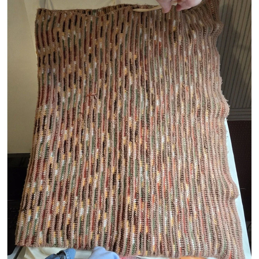 Handmade Afghan Crocheted Throw Blanket Brown Green Yellow Orange MCM Grannycore
